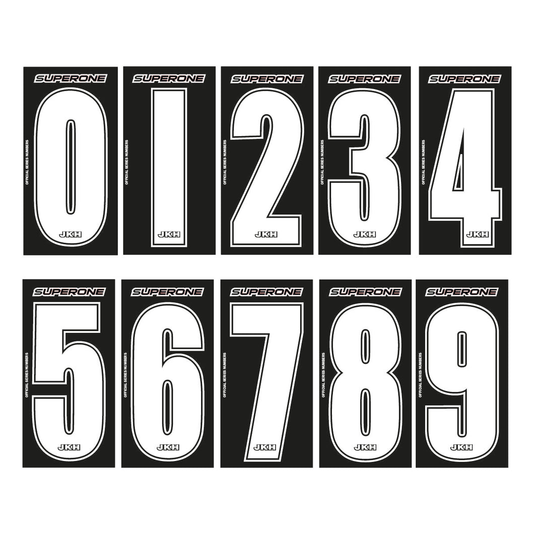 White on Black Super One Official Series Race Numbers (Set of 4)